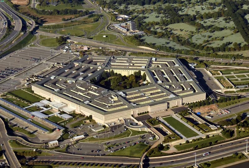 An aerial view of the Pentagon, the Defense Department headquarters in Arlington, Virginia.