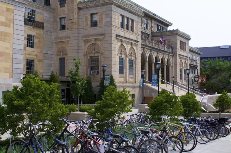 Fraternity houses along Langdon Street near the University of Wisconsin-Madison campus