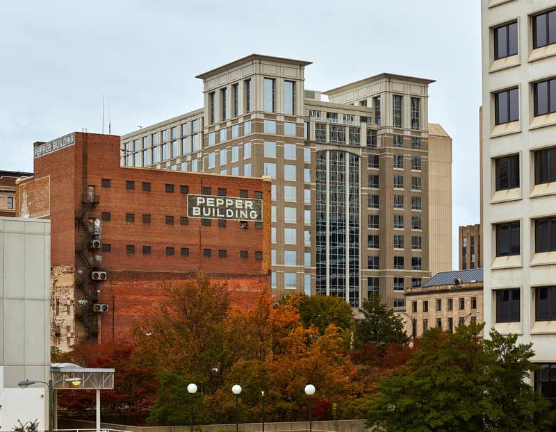 Brick and stone buildings along a street in downtown Winston-Salem, North Carolina