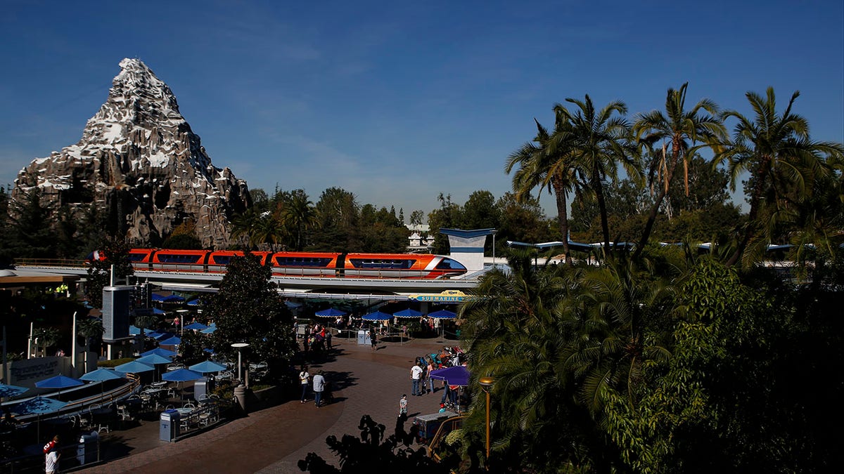 View of Disneyland with Matterhorn on the far left.